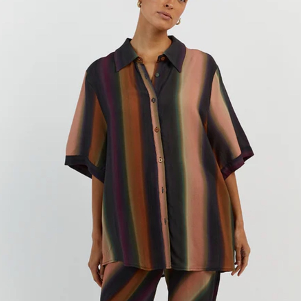 DISSH Lulu Ombré Striped Button-Down Shirt in Earth Tones